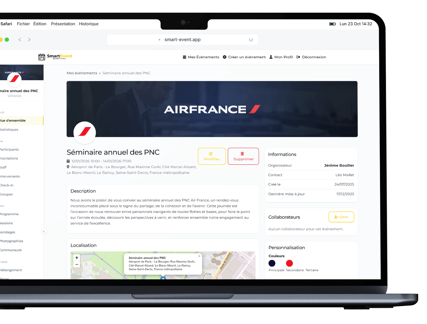 Interface de gestion d'événement